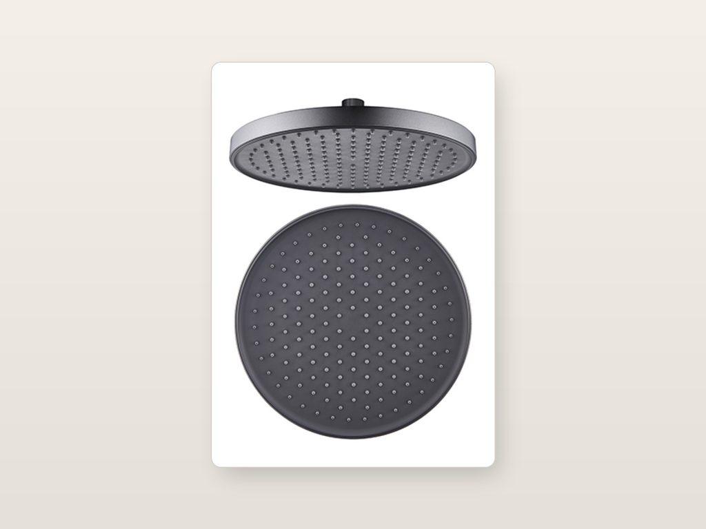 10.5-inch round rain shower head with dark gray spray face