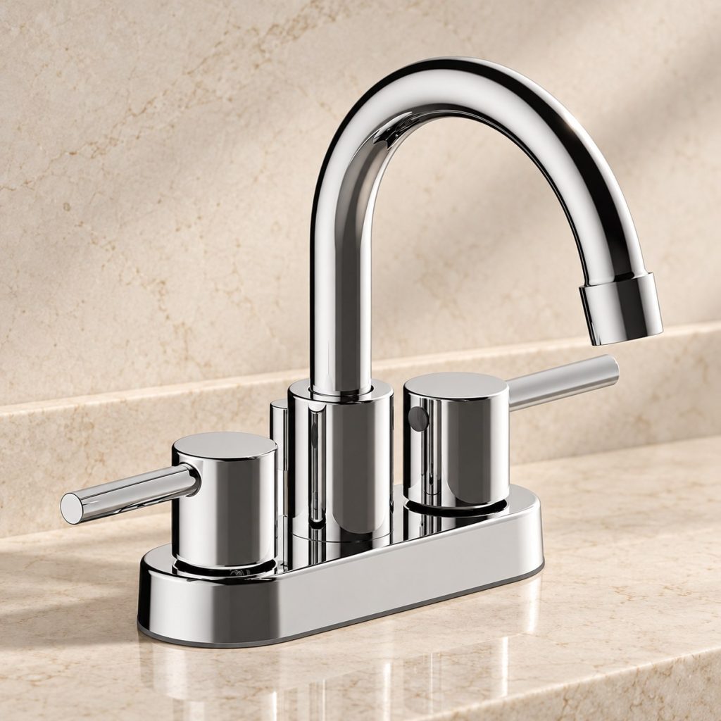 Chrome 4-inch centerset double-handle basin faucet with compact base