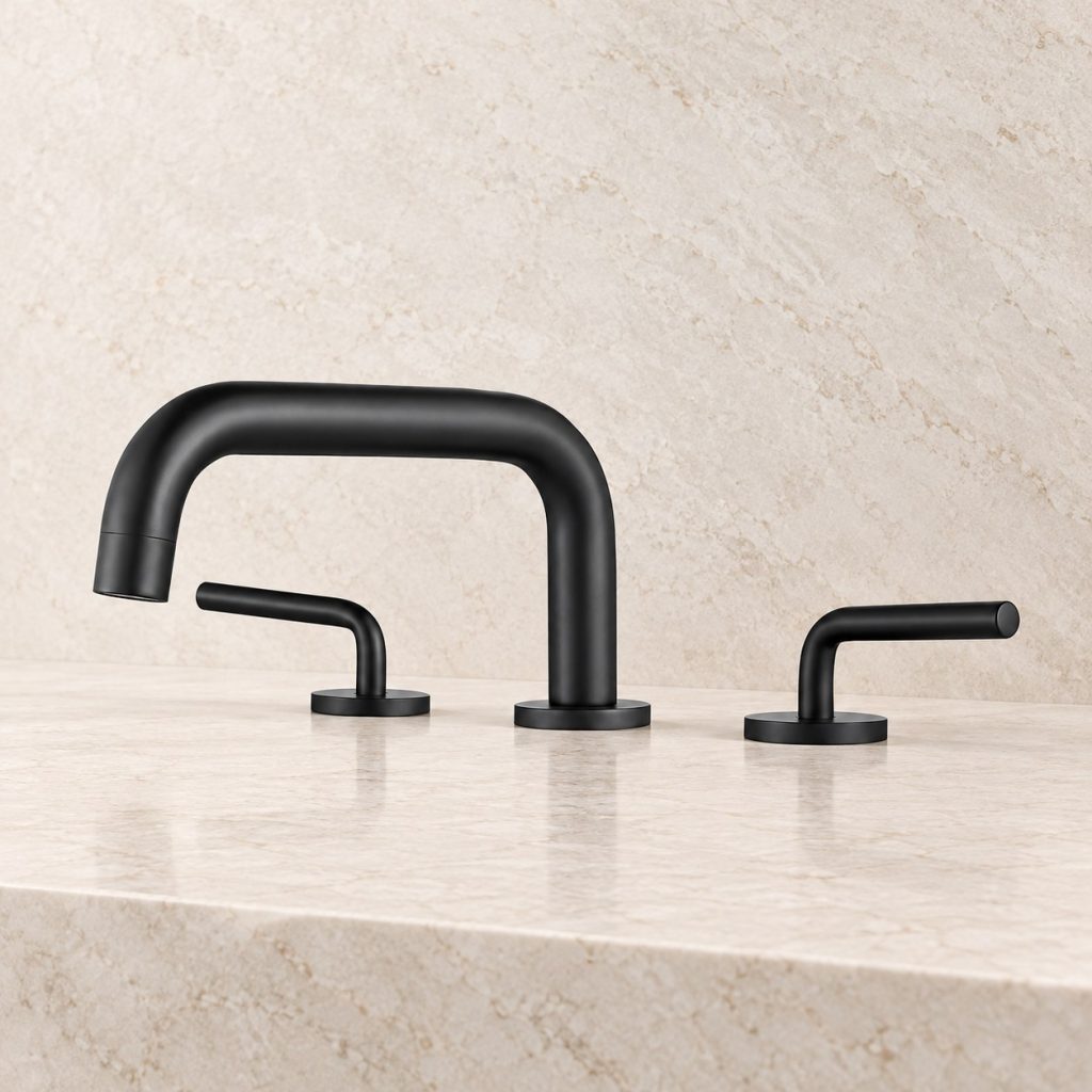 Matte black 8-inch widespread double-handle basin faucet with separate handles