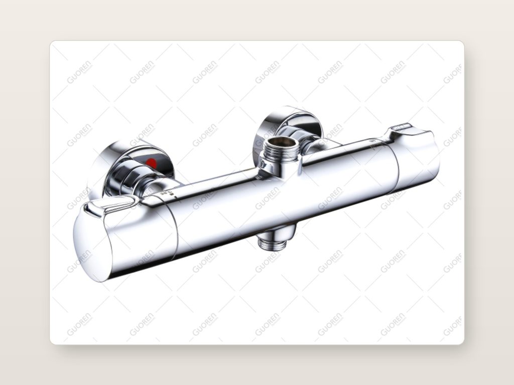 Exposed brass thermostatic shower mixer with chrome finish