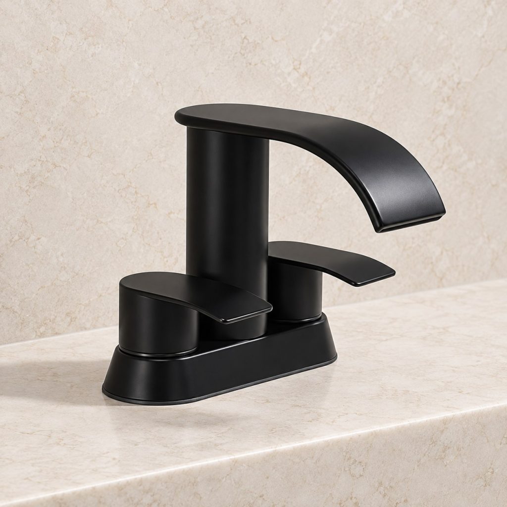 Matte black centerset waterfall basin faucet with two handles
