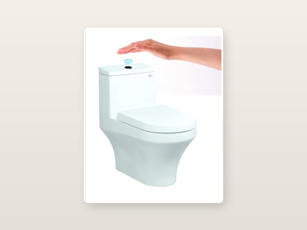 White one-piece sensor toilet with touchless top flush control