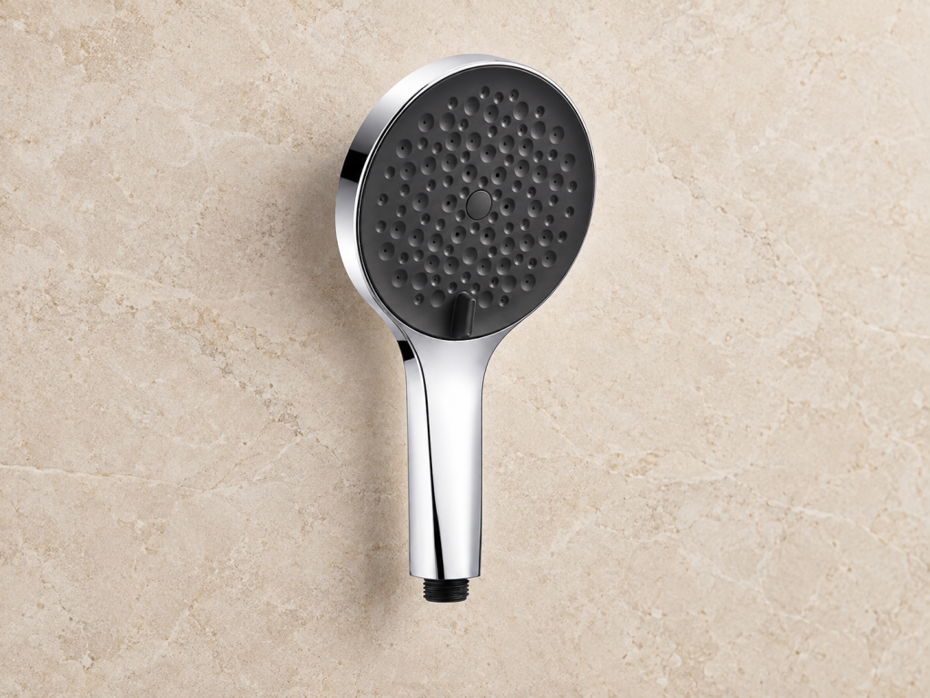 Self-cleaning three-function handheld shower with 132 mm round spray face