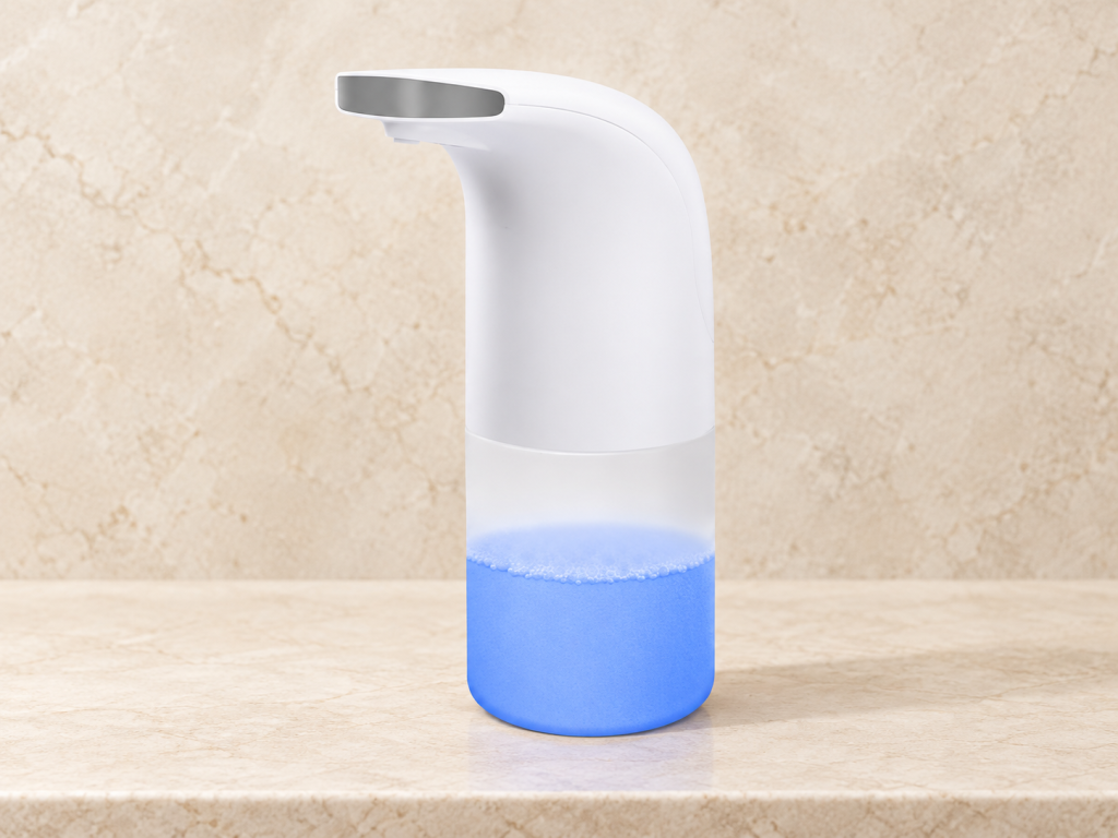 Touchless foam soap dispenser for commercial washrooms
