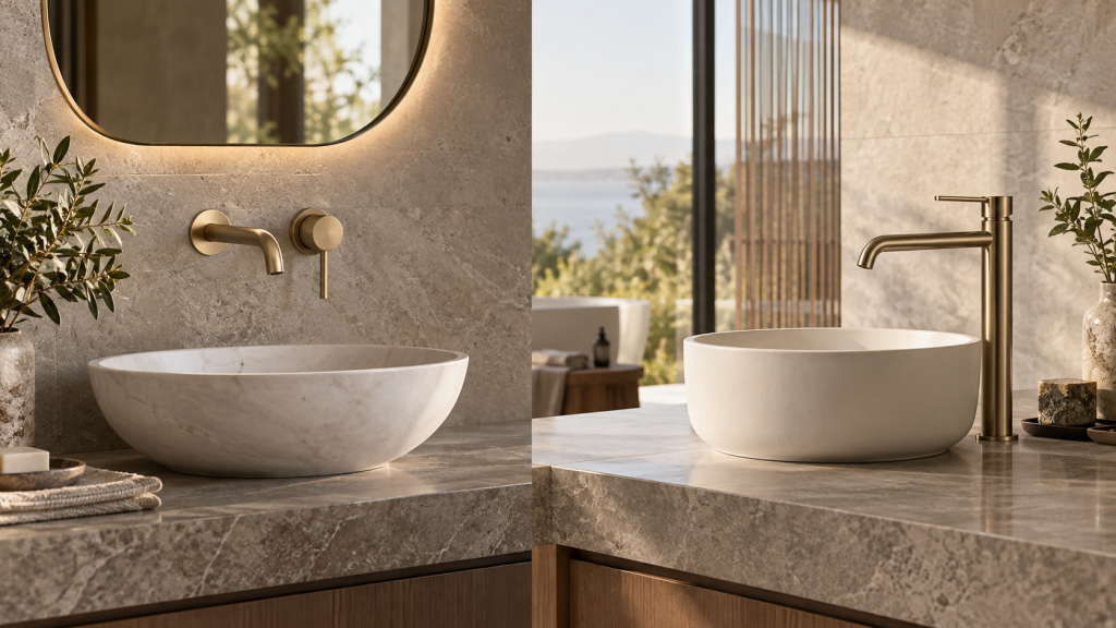 Wall-mounted and tall basin faucets compared for bathroom project specification